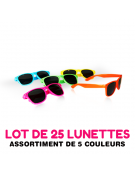 25 lunettes de soleil, assortiment de 5 couleurs