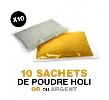 10 sachets de poudre Holi OR ou ARGENT