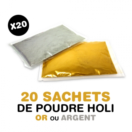 20 sachets de poudre Holi OR ou ARGENT